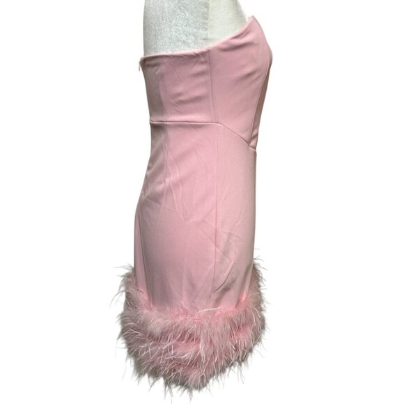 Lulus Fabulous Delight Light Pink Strapless Bustier Feather‎ Mini Dress - Picture 3 of 6